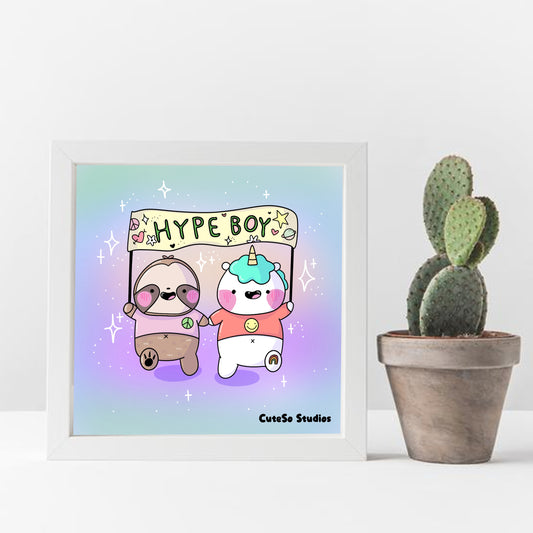 BFF Hype Boy Art Print (Sloth and Unicorn)